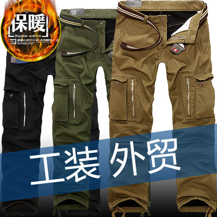 Fat guy Foreign trade plus velvet padded loose large size tooling pants 012