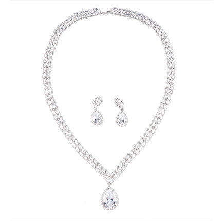 European and American dinner style necklace all copper clip zircon necklace earrings suit super flash can not drop drill