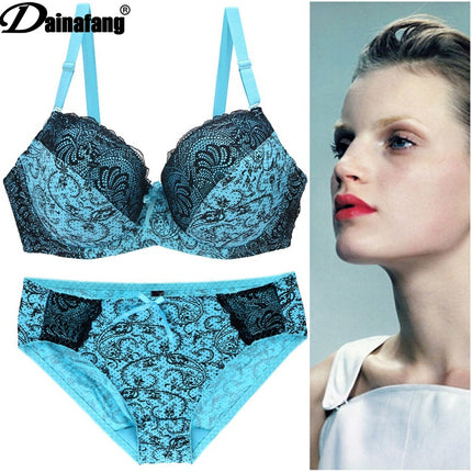 Foreign Trade Large Size Bra Set Printed Lace Intimates Set Dunhuang Amazon Popular Cross-Border Intimates Bra
