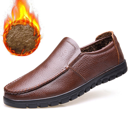 2025 Winter Casual Men's Shoes fleece-lined Leather Business Shoes Slip-in Warm Leather Shoes Wenzhou Shoes 8823