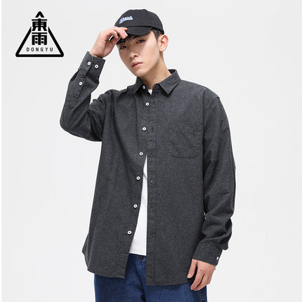 Dongyu Men's Spring and Autumn Shirts Men's Casual Pure Cotton Shirts Solid Color Long Sleeve Brushed Shirts Men's Ready Stock Wholesale
