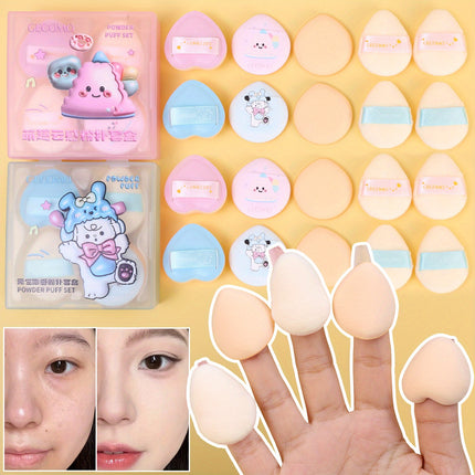 Soft Velvet Makeup Puff with Box Mini Finger Shape Foundation Highlighter Powder Puff Set Cute Blush Concealer Cosmetic Sponge