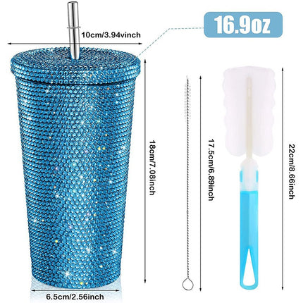 500ml Diamond Thermos Bottles Straw Cup With Lid Rhinestone Stainless Steel Double Layer Thermos Cups Glitter Cup Water Bottle
