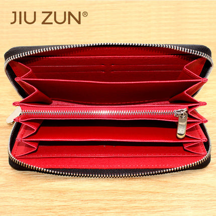 Cross-border exclusive for new straw mat pattern ultra-fiber leather long men's wallet carbon fiber women's handbag OEM custom