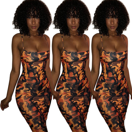 In Stock! Cross-Border Supply Amazon Hot Product Wish European and American Sexy Slim Hip-Hugging Camouflage Dress