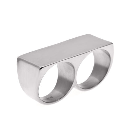 European and American Personalized Two-Finger Stainless Steel Ring Men's Hip-Hop Retro Punk Vacuum Electroplated Gold Ring Wholesale