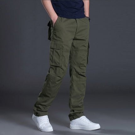 Factory Explosions Autumn and Winter Medium Thick Multi-Pocket Crane Pants Men's fleece-lined Casual Pants Loose Straight plus size Pants Fashion Brand
