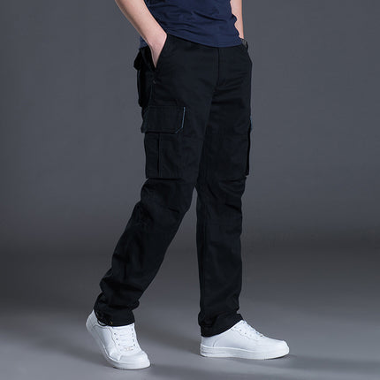 Factory Explosions Autumn and Winter Medium Thick Multi-Pocket Crane Pants Men's fleece-lined Casual Pants Loose Straight plus size Pants Fashion Brand