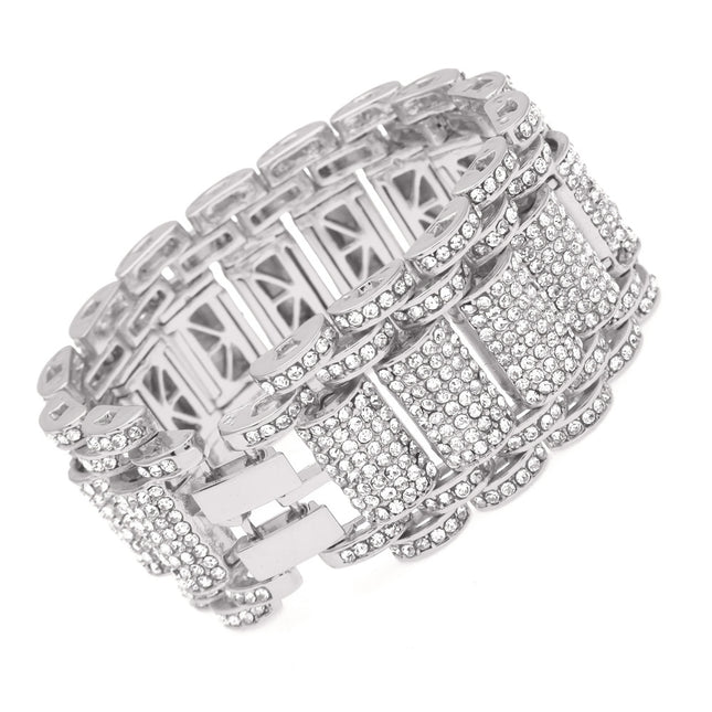Hip-Hop Heavy Industry Men's Bracelet Exaggerated Diamond 35mm Wide Stereo Trendyy Alloy Bracelet Niche Design Jewelry