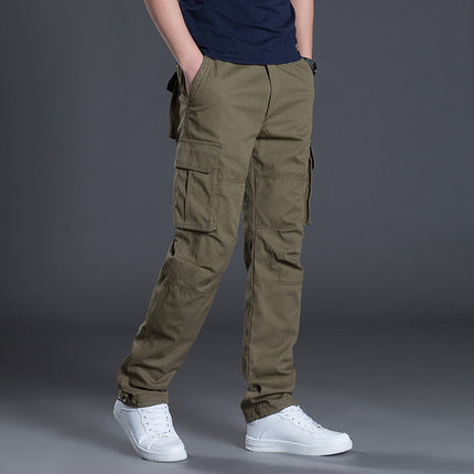 Factory Explosions Autumn and Winter Medium Thick Multi-Pocket Crane Pants Men's fleece-lined Casual Pants Loose Straight plus size Pants Fashion Brand