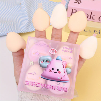 Soft Velvet Makeup Puff with Box Mini Finger Shape Foundation Highlighter Powder Puff Set Cute Blush Concealer Cosmetic Sponge