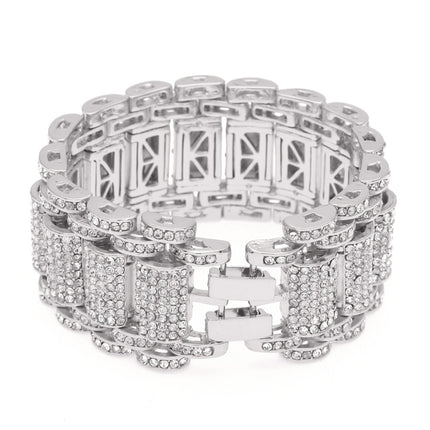 Hip-Hop Heavy Industry Men's Bracelet Exaggerated Diamond 35mm Wide Stereo Trendyy Alloy Bracelet Niche Design Jewelry