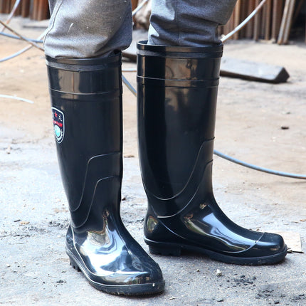 Rain boots men's stall black high work rain boots non-slip wear-resistant plastic labor protection water boots manufacturers wholesale