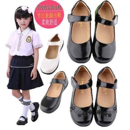 Girls' Leather shoes black and white performance chorus shoes primary and secondary school students' performance shoes Children's formal wear British dress shoes spring and autumn