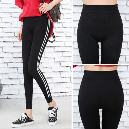 2023 Spring Sports Korean Style White-rimmed Parallel Bars Leggings Women's Modal Slim-fit Ankle-length Pants High Waist Pants