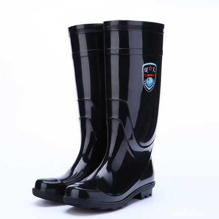 Rain boots men's stall black high work rain boots non-slip wear-resistant plastic labor protection water boots manufacturers wholesale