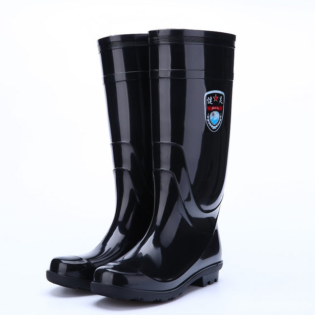 Rain boots men's stall black high work rain boots non-slip wear-resistant plastic labor protection water boots manufacturers wholesale