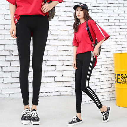 2023 Spring Sports Korean Style White-rimmed Parallel Bars Leggings Women's Modal Slim-fit Ankle-length Pants High Waist Pants