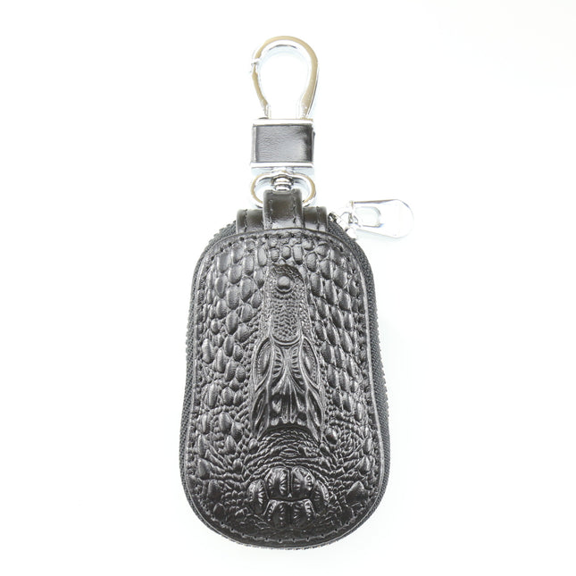Crocodile pattern car key bag crocodile head car key bag head layer cowhide key bag protective cover unisex