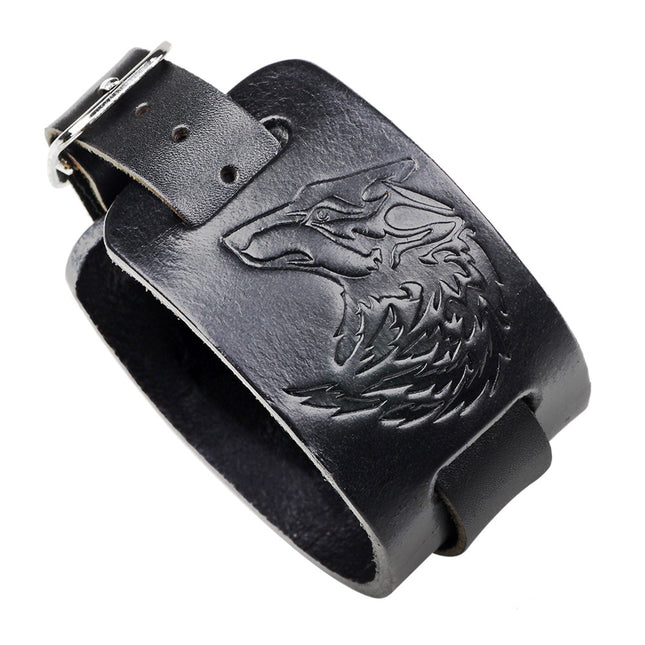 Europe and the United States real leather wolf head embossed cowhide bracelet punk rock wide cowhide bracelet Yiwu commodity cross-border wholesale
