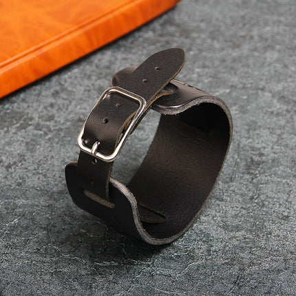 Europe and the United States real leather wolf head embossed cowhide bracelet punk rock wide cowhide bracelet Yiwu commodity cross-border wholesale