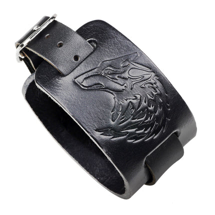 Europe and the United States real leather wolf head embossed cowhide bracelet punk rock wide cowhide bracelet Yiwu commodity cross-border wholesale