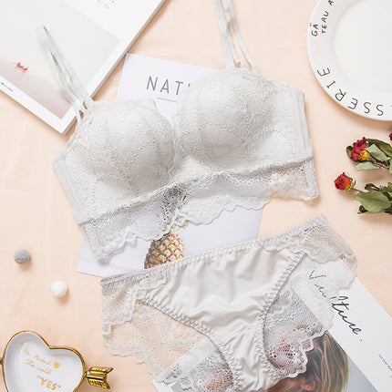 Huamei Summer New Lace Princess Massage Palm Cup Sexy Bra Comfortable Gather-up No Rings Underwear Set