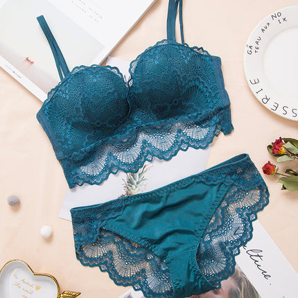 Huamei Summer New Lace Princess Massage Palm Cup Sexy Bra Comfortable Gather-up No Rings Underwear Set