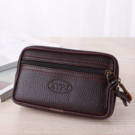 Men's Large Space Zipper Leather Waist Bag Mobile Phone Bag Multi-Functional Double Layer Soft Leather Belt Card Holder 6inch / 6.5inch