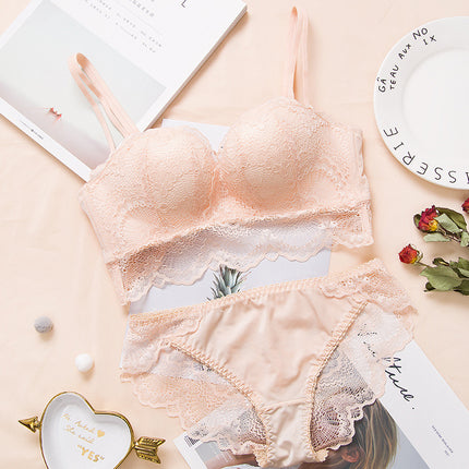 Huamei Summer New Lace Princess Massage Palm Cup Sexy Bra Comfortable Gather-up No Rings Underwear Set