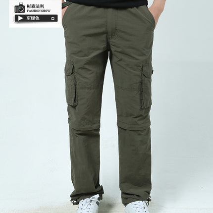Summer Thin Detachable Two-section Pants Quick Dry Outdoor Cordwork Pants Trousers Men's Casual Pants Breathable Multi-pocket