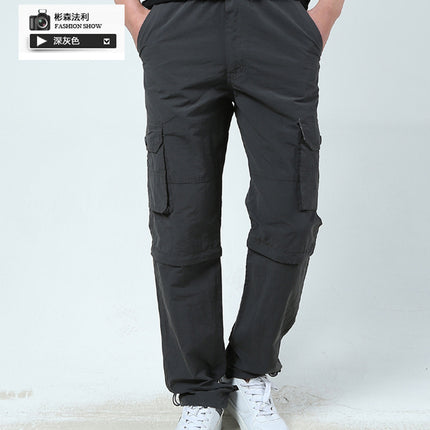 Summer Thin Detachable Two-section Pants Quick Dry Outdoor Cordwork Pants Trousers Men's Casual Pants Breathable Multi-pocket