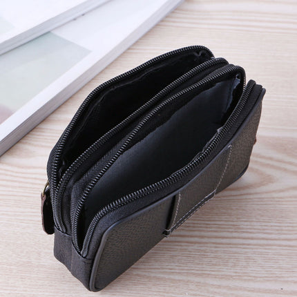 Men's Large Space Zipper Leather Waist Bag Mobile Phone Bag Multi-Functional Double Layer Soft Leather Belt Card Holder 6inch / 6.5inch