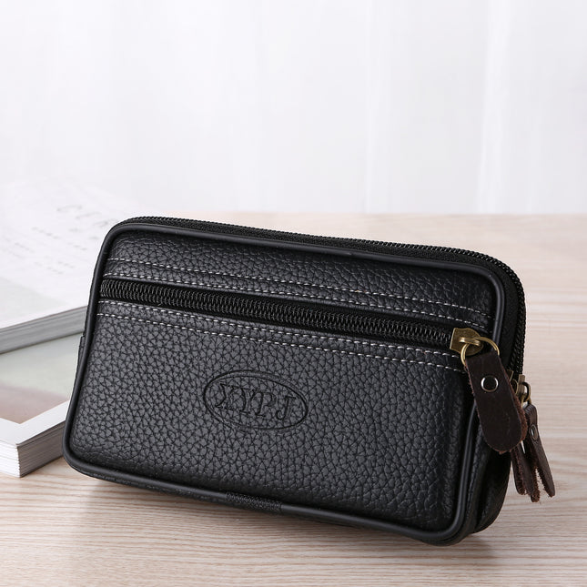 Men's Large Space Zipper Leather Waist Bag Mobile Phone Bag Multi-Functional Double Layer Soft Leather Belt Card Holder 6inch / 6.5inch