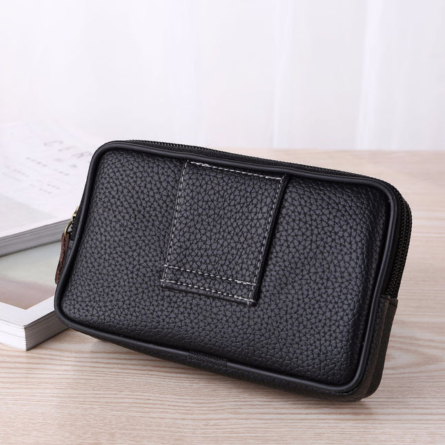 Men's Large Space Zipper Leather Waist Bag Mobile Phone Bag Multi-Functional Double Layer Soft Leather Belt Card Holder 6inch / 6.5inch