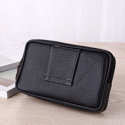 Men's Large Space Zipper Leather Waist Bag Mobile Phone Bag Multi-Functional Double Layer Soft Leather Belt Card Holder 6inch / 6.5inch