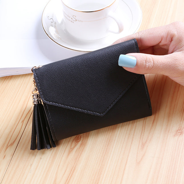 New Fashionable Small Wallet Women's Short Japanese and K-Style Cute Little Fresh Tassel Mini Student Ladies Wallet Wallet
