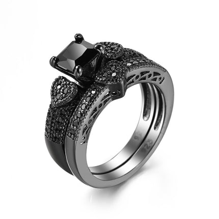 Black Gemstone Black Gold Ring Closed Style European and American Creative Jewelry Exaggerated Dark Style Zircon Couple Rings