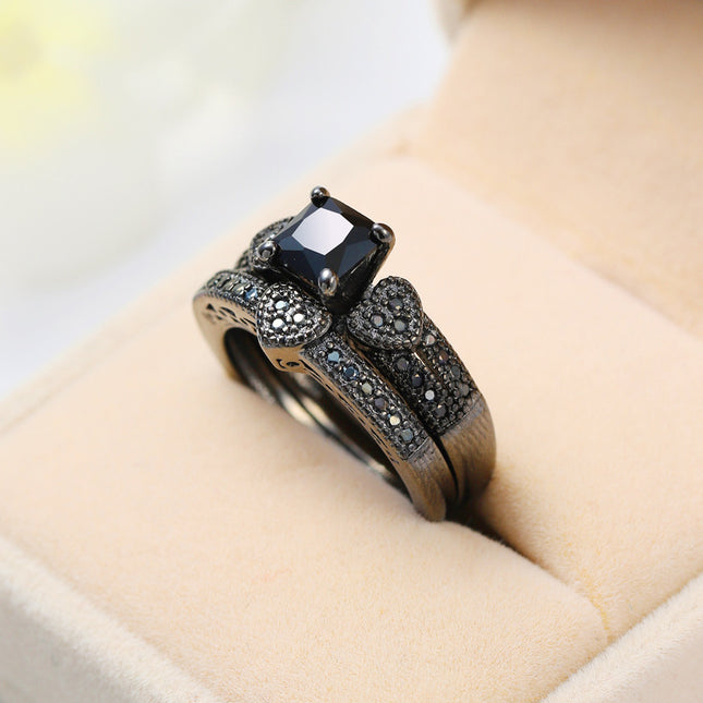 Black Gemstone Black Gold Ring Closed Style European and American Creative Jewelry Exaggerated Dark Style Zircon Couple Rings