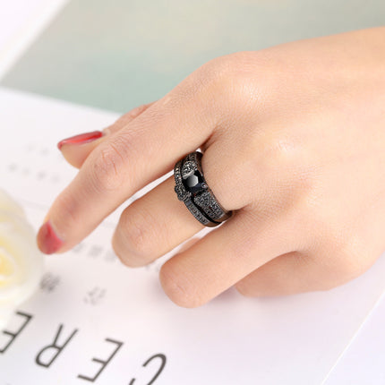 Black Gemstone Black Gold Ring Closed Style European and American Creative Jewelry Exaggerated Dark Style Zircon Couple Rings