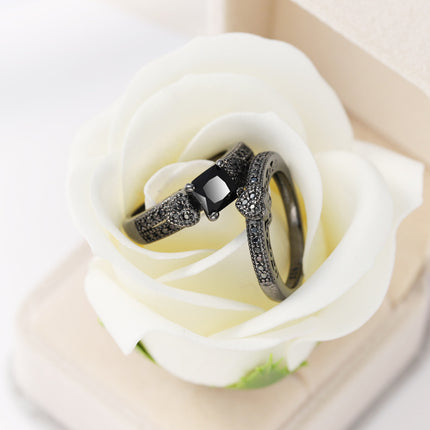 Black Gemstone Black Gold Ring Closed Style European and American Creative Jewelry Exaggerated Dark Style Zircon Couple Rings