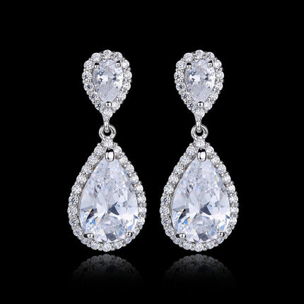 Qingxing Rouge Earrings High Quality Eight Heart Eight Arrows Zircon Inlaid Dinner Style Earrings European and American Cross-border Manufacturers Supply