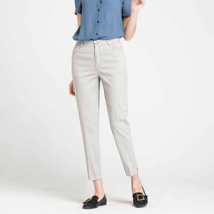 Women's cropped pants spring and summer new suit pants thin high waist loose middle-aged mom pants white straight casual pipe pants