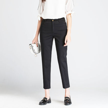 Women's cropped pants spring and summer new suit pants thin high waist loose middle-aged mom pants white straight casual pipe pants