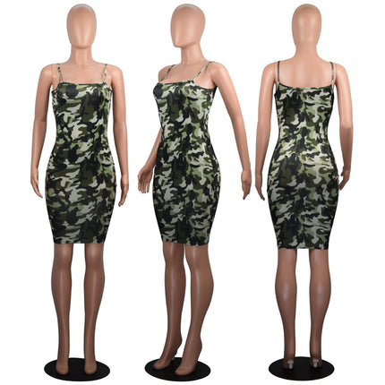 In Stock! Cross-Border Supply Amazon Hot Product Wish European and American Sexy Slim Hip-Hugging Camouflage Dress