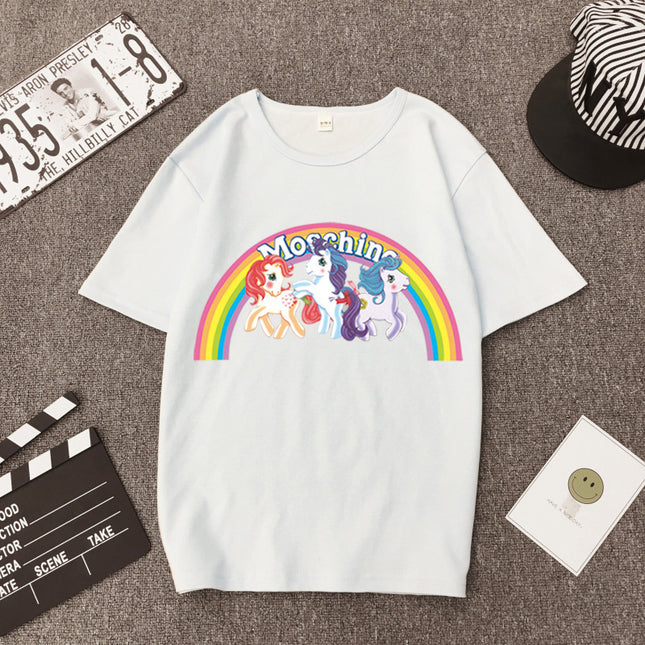 Star Tong Liya Unicorn Rainbow Pony T-shirt Loose Short-sleeved 2022 Spring and Summer New for Men and Women Couple
