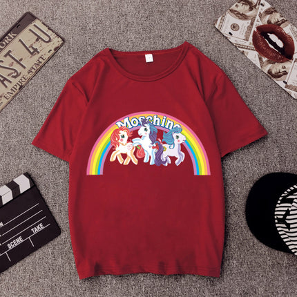 Star Tong Liya Unicorn Rainbow Pony T-shirt Loose Short-sleeved 2022 Spring and Summer New for Men and Women Couple