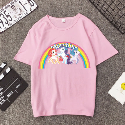Star Tong Liya Unicorn Rainbow Pony T-shirt Loose Short-sleeved 2022 Spring and Summer New for Men and Women Couple