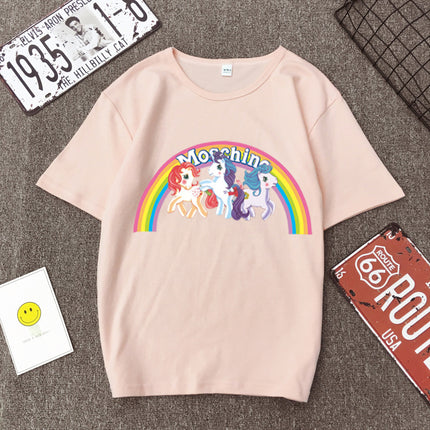 Star Tong Liya Unicorn Rainbow Pony T-shirt Loose Short-sleeved 2022 Spring and Summer New for Men and Women Couple