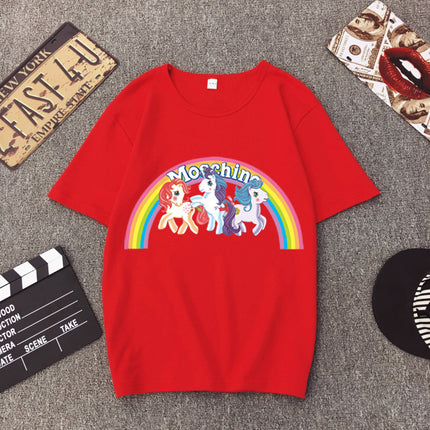 Star Tong Liya Unicorn Rainbow Pony T-shirt Loose Short-sleeved 2022 Spring and Summer New for Men and Women Couple